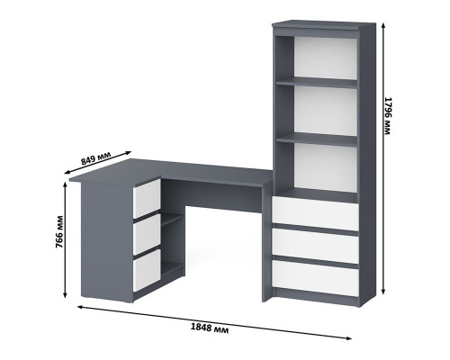 Стеллаж-комод Мори МСТ600 3 ящика и стол угловой компьютерный МС-16 левый графит/белый