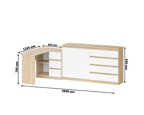 Стол угловой компьютерный МС-16 правый с комодом-тумбой МК-1600 Мори дуб сонома/белый