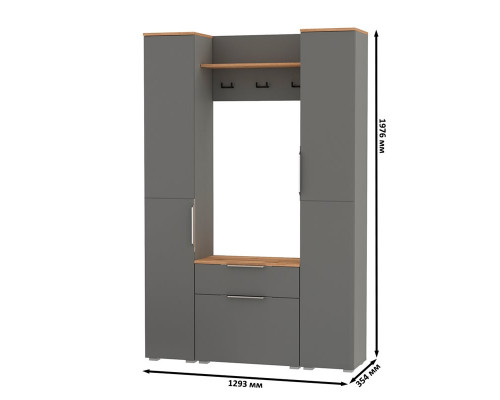 Современная компактная прихожая Октава № 18 серый графит/дуб крафт золотой