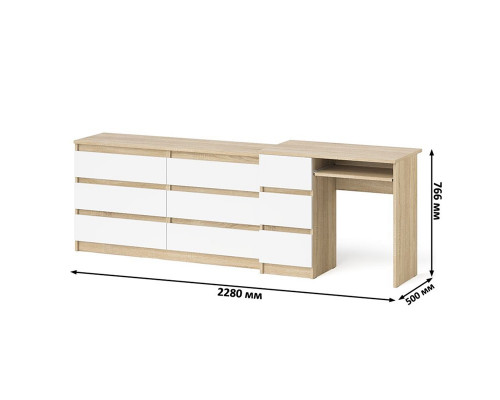 Широкий комод Мори МК1380.6 и стол компьютерный МС-6 три ящика слева дуб сонома/белый
