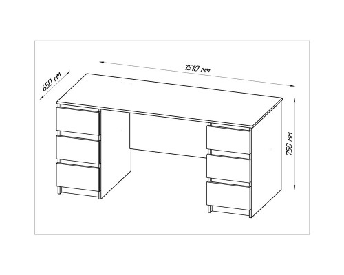 Кастор стол письменный 6 ящиков 151х65 белый