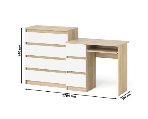 Стол компьютерный МС-6 левый с комодом МК800.4 Мори дуб сонома/белый