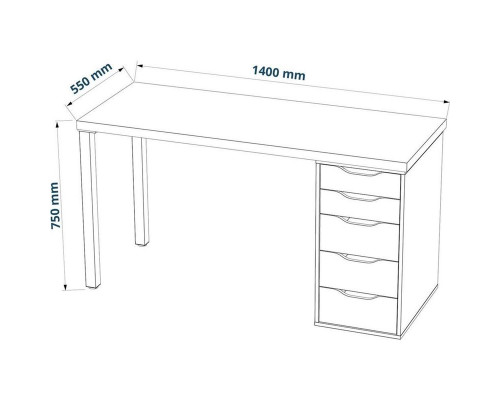Стол письменный Ингар белый, 140x55, с одной тумбой