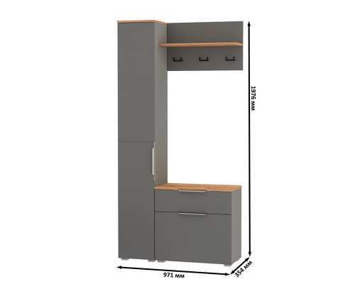 Шкаф-пенал с обувницей и вешалкой для оджеды с полкой Октава серый графит/дуб крафт золотой