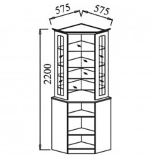 Витрина угловая с зеркалами Венеция В-02, мдф мат итал. орех