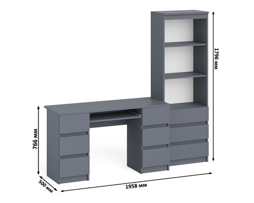 Стеллаж с ящиками и нишами Мори МСТ600 и стол компьютерный МС-2 с шестью ящиками графит