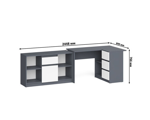 Тумба с ящиком и дверкой Мори 1204 с угловым компьютерным столом МС-16 правым графит/белый