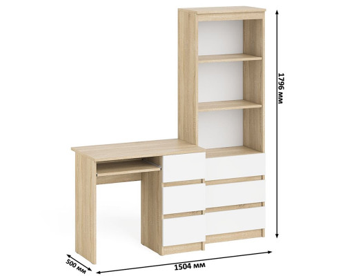Стол компьютерный с тумбой справа и стеллаж с ящиками и нишами на 600 Мори дуб сонома/белый