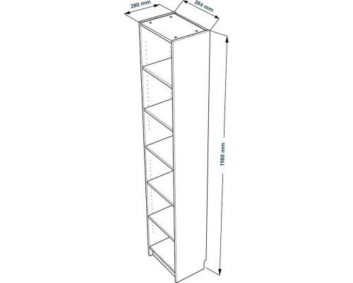 Стеллаж Варма 40, высокий узкий с шестью полками дуб белёный