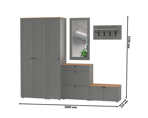 Модульная мебель для прихожей Остин № 49 серый графит/дуб крафт золотой