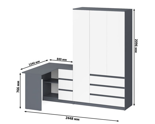 Стол компьютерный угловой МС-16 правый с шкафом-комодом с дверкой 1200 Мори графит/белый