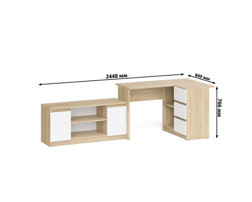 Компьютерный стол угловой МС-16 правый и тумба широкая 1200 Мори дуб сонома/белый