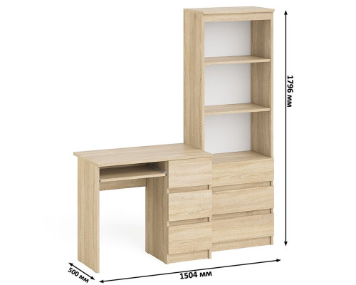 Стол компьютерный с тумбой справа и стеллаж с ящиками и нишами на 600 Мори дуб сонома