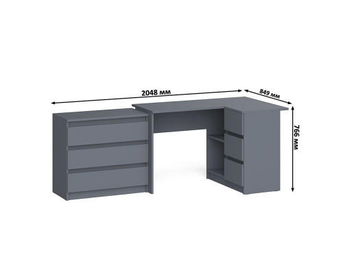 Комод три ящика на 800 со столом компьютерным угловым МС-16 правым Мори графит