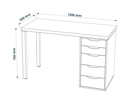 Стол письменный Ингар белый 120x55, с одной тумбой