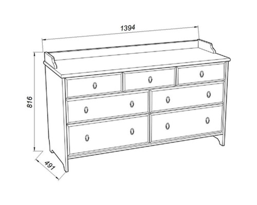 Комод 7 Вествик с семью ящиками, массив сосны белый