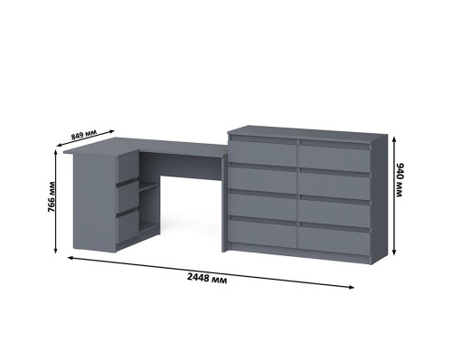 Стол компьютерный МС-16 левый с комодом МК1200 8-мь ящиков Мори графит