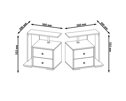 Комплект прикроватных тумб Камелия (левая + правая) дуб сонома
