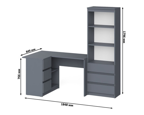 Стеллаж-комод Мори МСТ600 3 ящика и стол угловой компьютерный МС-16 левый графит