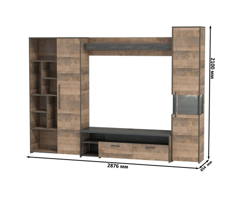 Стенка для гостиной в лофт стиле Трувор № 19 дуб гранж песочный/интра