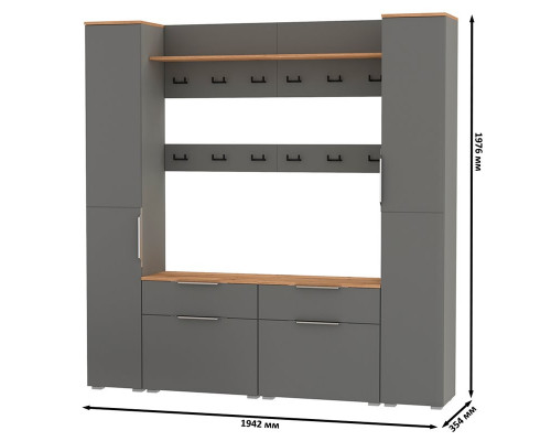 Узкая мебель в прихожую Октава № 35 серый графит/дуб крафт золотой