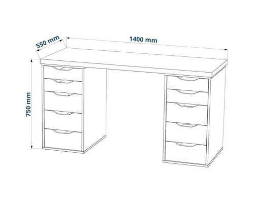 Стол письменный Ингар белый, 140x55, с двумя тумбами