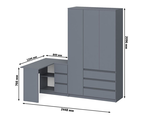 Стол компьютерный угловой МС-16 правый с шкафом-комодом с дверкой 1200 Мори графит