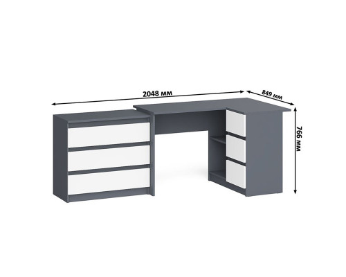 Комод три ящика на 800 со столом компьютерным угловым МС-16 правым Мори графит/белый