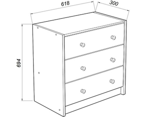 Комод 02 Вествик с тремя ящиками, массив сосны белый