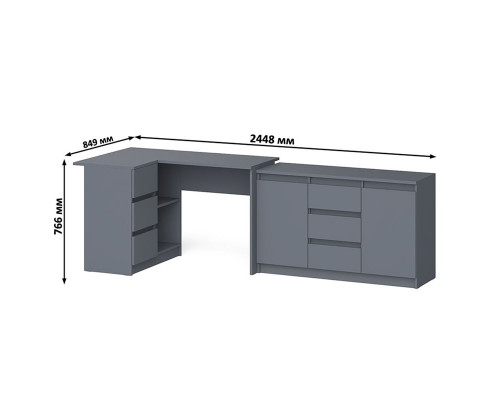 Тумба-комод ящики по середине и дверки по бокам Мори МК1200.3 и стол компьютерный МС-16 левый графит