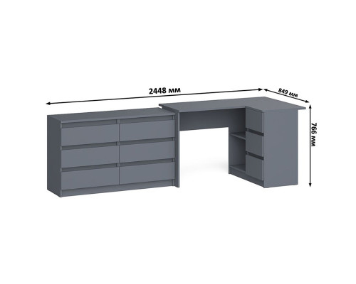Комод Мори 1200 6 ящиков и компьютерный угловой стол МС-16 правый графит
