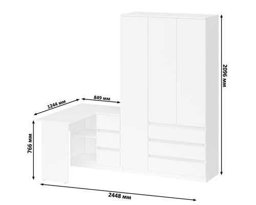 Стол компьютерный угловой МС-16 правый с шкафом-комодом с дверкой 1200 Мори белый