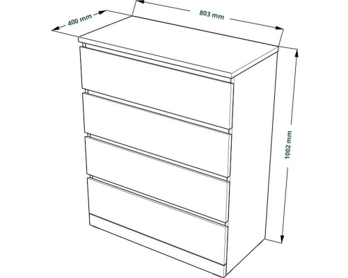Комод Варма 4 с четырьмя ящиками дуб белёный