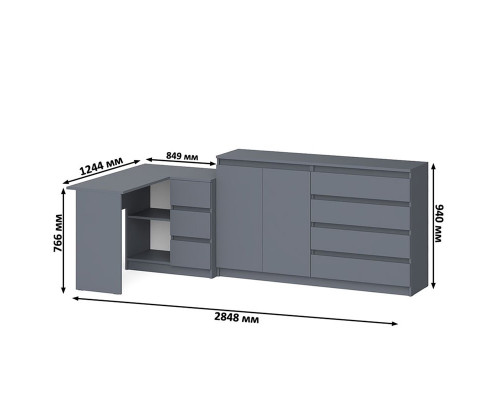 Стол угловой компьютерный МС-16 правый с комодом-тумбой МК-1600 Мори графит