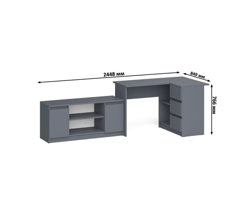 Компьютерный стол угловой МС-16 правый и тумба широкая 1200 Мори графит