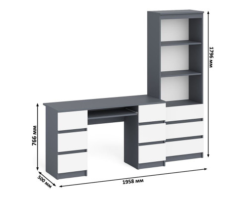 Стеллаж с ящиками и нишами Мори МСТ600 и стол компьютерный МС-2 с шестью ящиками графит/белый