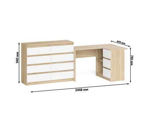 Компьютерный стол МС-16 правый с комодом МК1200 8 ящиков Мори дуб сонома/белый