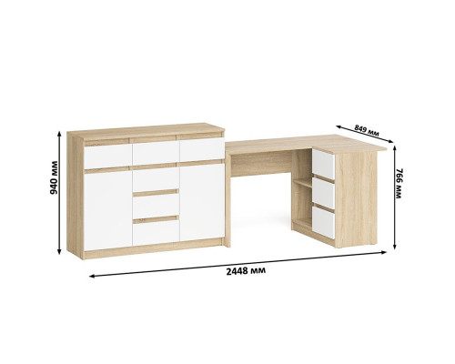 Комод-тумба МК1200.4 с компьютерным угловым столом МС-16 правым Мори дуб сонома/белый