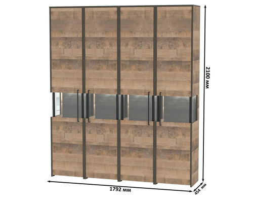 Трувор четыре шкаф-пенала с витриной и подсветкой в индустриальном стиле в гостиную дуб гранж песочный/интра