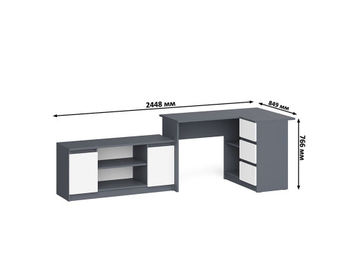 Компьютерный стол угловой МС-16 правый и тумба широкая 1200 Мори графит/белый