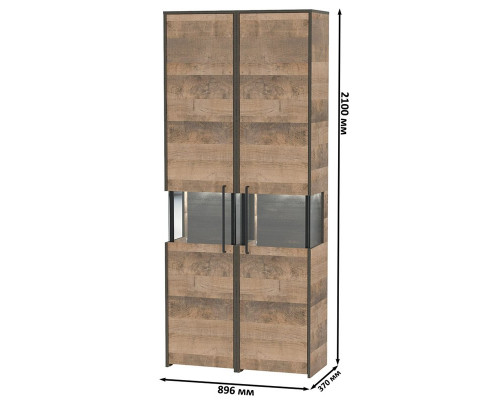 Два шкафа-пенала с витриной с подсветкой Трувор дуб гранж песочный/интра