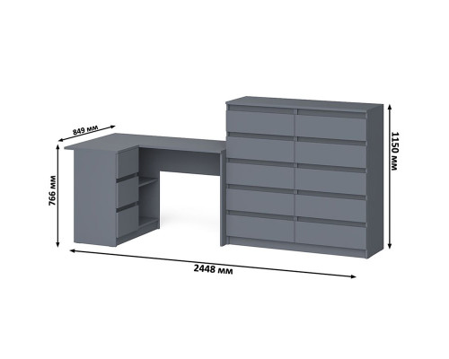 Компьютерный стол угловой МС-16 с тумбой слева с высоким комодом 10-ть ящиков Мори графит
