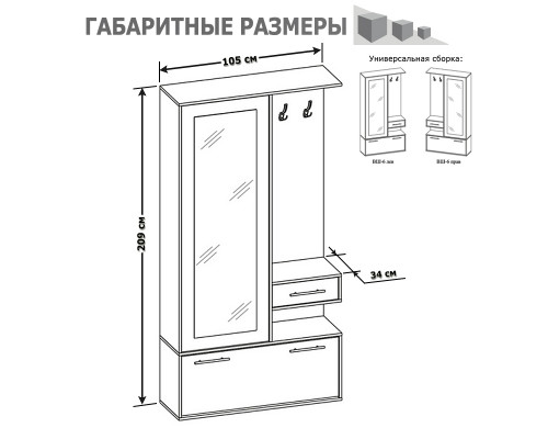 Прихожая ВШ-6 дуб венге/белёный дуб