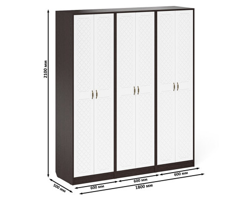 Три широких шкафа с дверками в прихожую П-6 венге/фасады МДФ белое дерево фрез. ромб