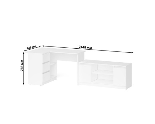 Стол угловой компьютерный МС-16 левый и широкая тумба на 1200 Мори белый