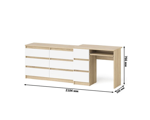 Комод Мори МК1200 6-ть ящиков со столом компьютерным МС-6 левым дуб сонома/белый