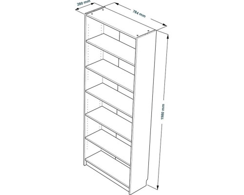 Стеллаж Варма 80, высокий с шестью полками дуб белёный