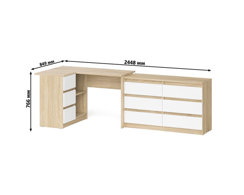 Комод Мори модель МК1200.6 со столом компьютерным угловым МС-16 левым дуб сонома/белый